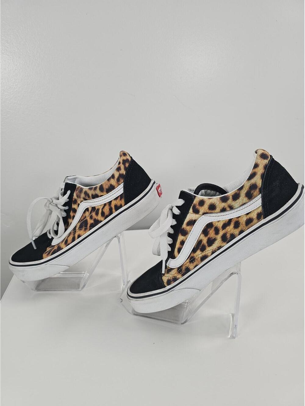 Vans Old Skool Leopard Print Black/White Skate Sneakers - Picture 7 of 14